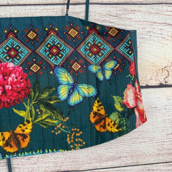 Farm Rio Floral Bandeau Crop Top Women's Size Petite Small Green/Blue/Red/Pink - Picture 4 of 10